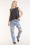 Women's Oversized Muscle Tee w/ Raw Edges - FACW1051