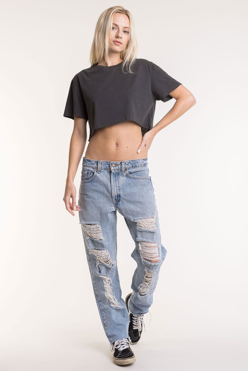 Women's Cropped Tee w/ Raw Edges Bottom - FACW1074