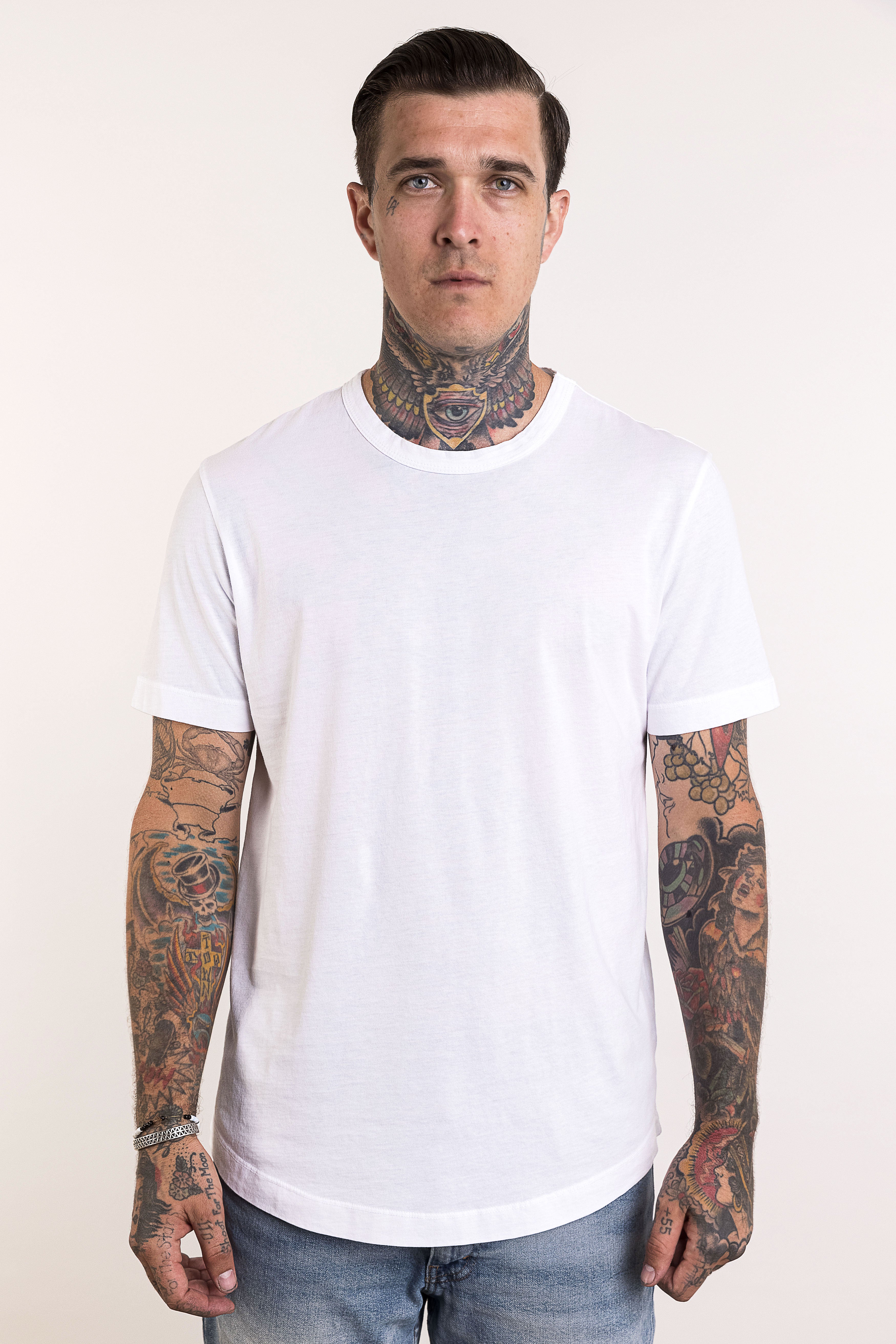 All Pima Apparel Men s Crew Neck Curved Hem Tee M White