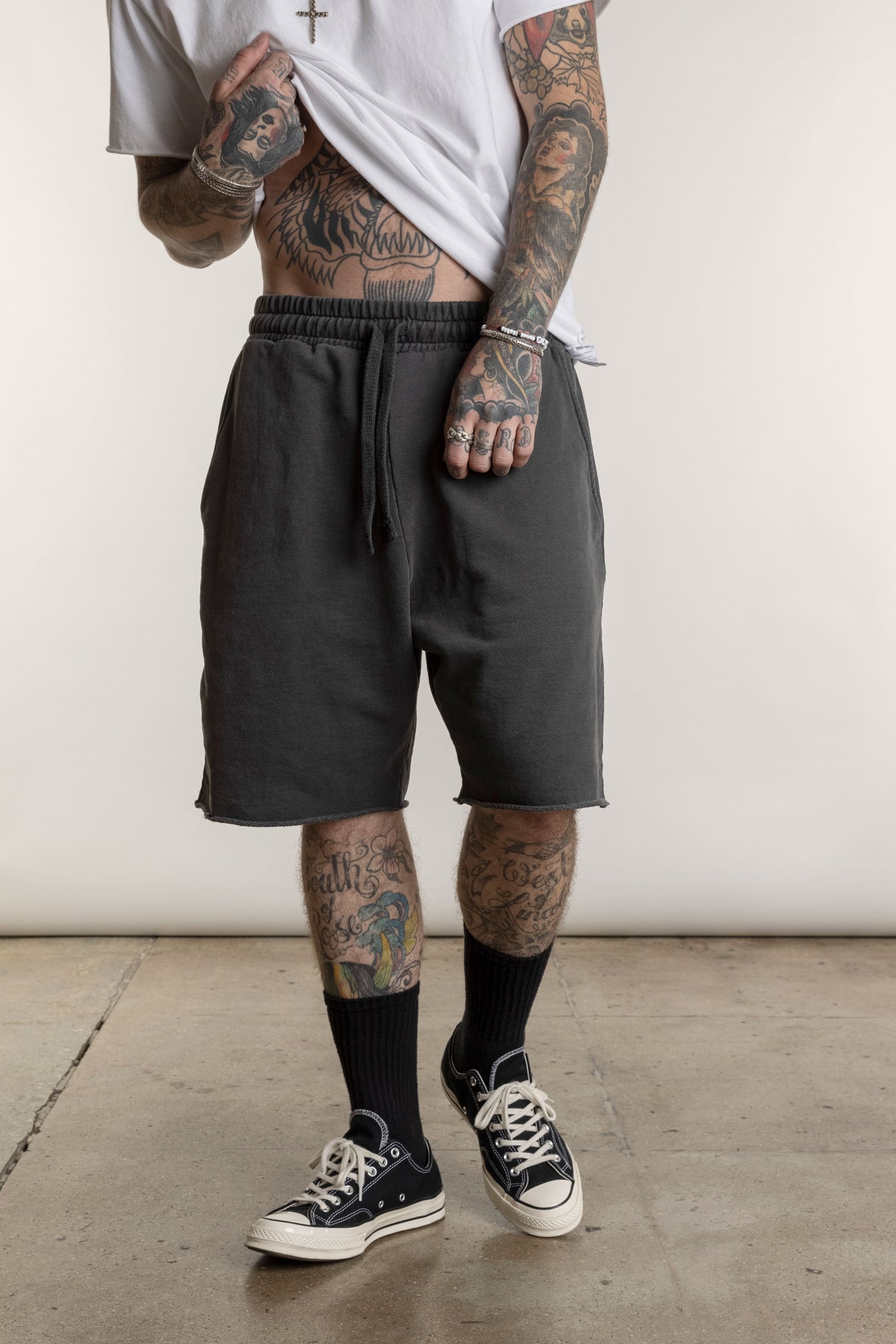 heavyweight cotton shorts raw edges